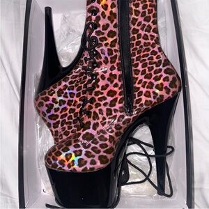Pleaser Leopard Print Platform Ankle Boots